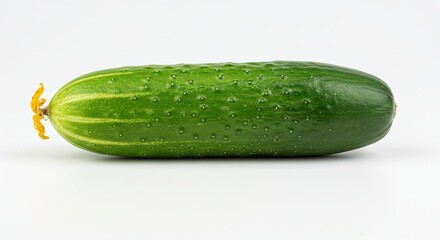 Fresh Green Cucumber Isolated on White Background with Water Droplets.