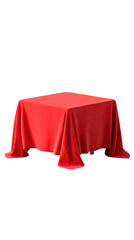Red cloth draped over a square table
