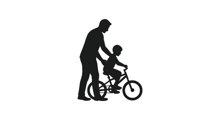 Fototapeta premium A father guiding his child learning to ride a bicycle silhouette