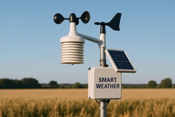 This modern weather station monitors environmental conditions autonomously. It uses solar power for smart, precise meteorological data collection.