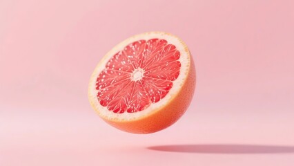 Half a grapefruit floating against a soft pink background