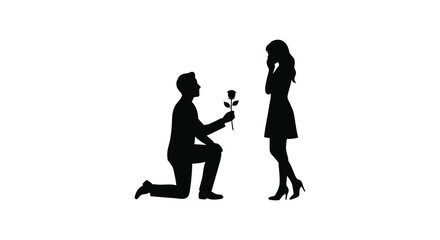 A loving couple with a romantic proposal moment black silhouette