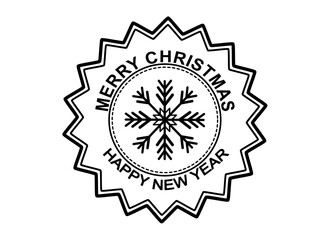 Merry Christmas and Happy New Year Stamp Badge with Snowflake Symbol, Vintage Holiday Seal Emblem for Greeting Cards, 