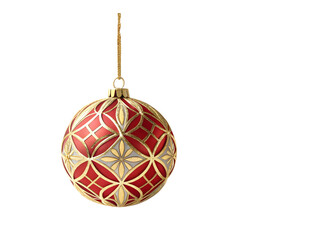 Luxurious red and gold Christmas ornament with an intricate geometric pattern isolated on a transparent background.