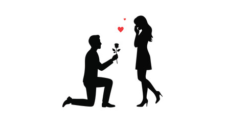 A man proposing to a woman with a rose romantic moment silhouette