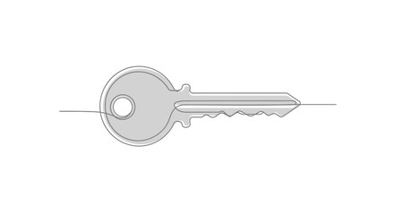 Elegant key illustration using a continuous line drawing style on a white background