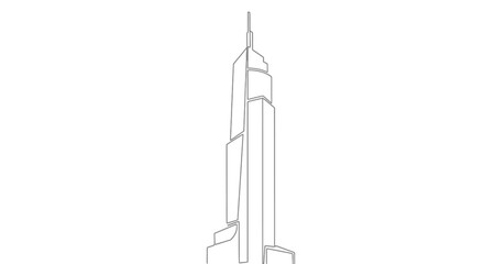 Minimalist architectural line drawing showcasing a modern skyscraper design in detail
