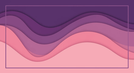 Abstract layered background with wavy paper cut effect in purple and pink shades with frame