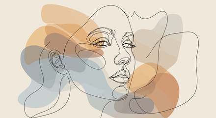 Abstract Line Art Portrait with Earth Tone Shapes for Modern Artistic Expression