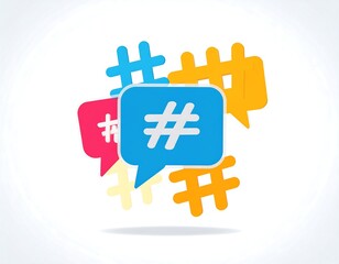 Colorful speech bubbles with hashtag symbols