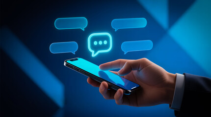 A business person utilizes a mobile AI chatbot for instant customer support and automated communication.