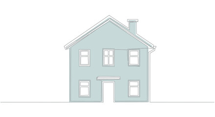 Simple Line Drawing of a Two-Story House with a Chimney and Six Windows on white backdrop