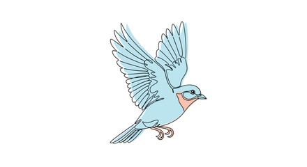 Delicate watercolor illustration of a blue bird in flight against a white background symbolizing