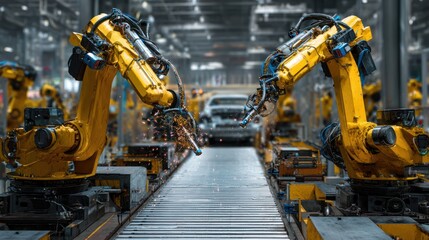 Robotic Arms Performing Automated Assembly in Modern Manufacturing Plant