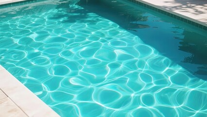 Fototapeta premium Clear blue water in a swimming pool with sunlight creating ripple patterns on the surface