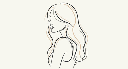 Elegant minimalist line art of a woman with flowing hair showcasing beauty and simplicity