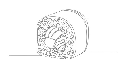 Minimalist Sushi Roll Illustration: A Continuous Line Drawing of Culinary Art