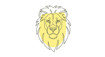 Majestic Lion Head Outline Drawing with Yellow Accents Creating a Minimalist Design