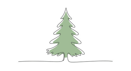 Minimalist Christmas tree illustration in single continuous line style design isolated on white