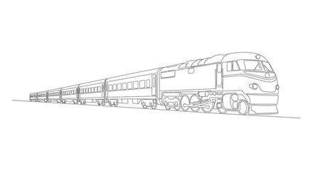 Detailed outline of a vintage passenger train with multiple cars and locomotive © Anisah
