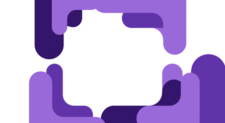 Modern abstract background with rounded geometric shapes in purple tones creating a frame