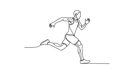 Single line drawing of a man running fast representing athletics and fitness concept