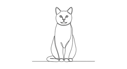 Elegant continuous line drawing of a cat sitting gracefully on white background