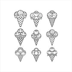  Ice Cream Cone Sweet Dessert Food Summer Kids Fun Design Vector Illustration

