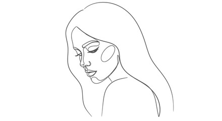 Elegant minimalistic line art portrait of a beautiful woman with flowing hair isolated on white