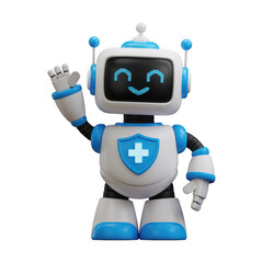 3d cheerful healthcare robot waving on transparent background