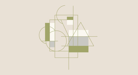Geometric shapes abstract background composition olive green beige modern artwork simple lines