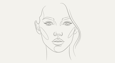 Elegant and minimalist line art portrait of a young woman for modern design applications
