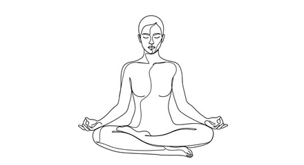 Minimalist line art depicting a woman in lotus position for meditation practice
