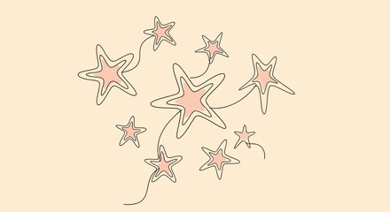 Whimsical constellation of hand-drawn stars with pastel pink centers and playful cosmic design