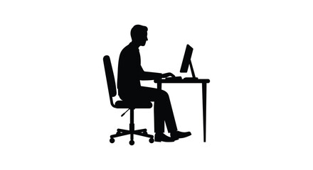 A person working at a desk with a computer simple silhouette