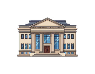 Fototapeta premium Digital Illustration of a Classic Building Vector Image of a Courthouse or Similar Structure on White Background - Perfect for Designs