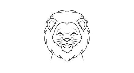 Cute lion cartoon drawing with happy facial expression for kids illustration