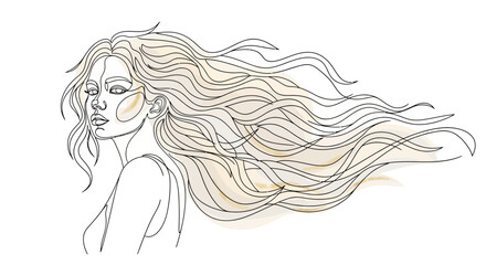 Elegant minimalist line art of a woman with flowing hair evokes beauty and serenity