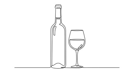 Elegant continuous line drawing of wine bottle and glass conveying simplicity sophistication with