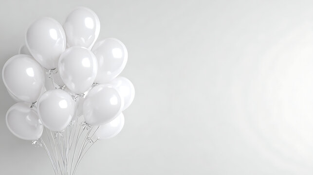Bright white background with minimalist birthday balloons, a clean party invitation template. (明亮的白色背景上有简约的生日气球,是简洁的派对邀请函模板。)