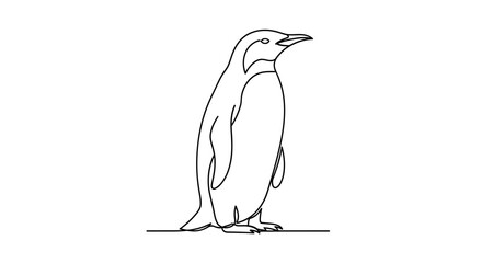 Elegant Single Line Drawing of a Majestic Penguin on a White Background for Designs