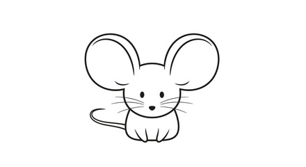 Cartoon Mouse Illustration: A simple and cute line drawing of a mouse on a white background
