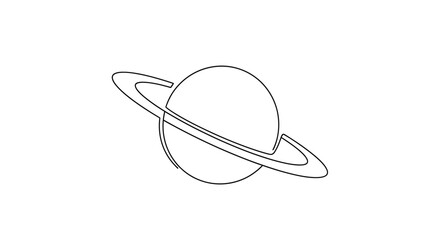 Simple and Minimalist Outline Drawing of Saturn on White Background for Design Projects
