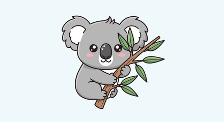 Charming Koala Illustration with Eucalyptus Leaves for Children's Books and Designs