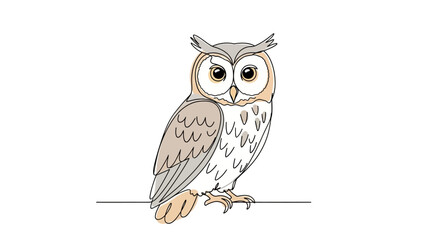 Elegant hand-drawn illustration of a wise owl perched peacefully on a branch minimalist style art