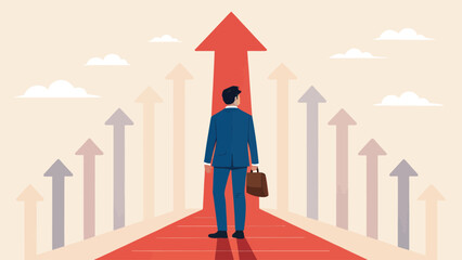 Fototapeta premium Businessman moving forward on the path of growth and success 