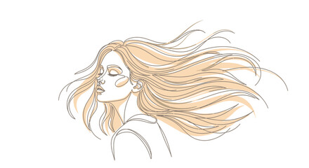 Elegant line art of a serene woman with flowing hair conveying tranquility and beauty