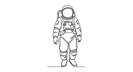 Single continuous line drawing of astronaut standing full body silhouette art, a symbol of