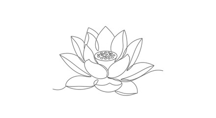 Minimalist Lotus Flower Line Art Illustration on White Background Creates Serenity