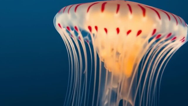 Beautiful Compass Jellyfish Pulsating Gracefully in Deep Blue Ocean Waters.